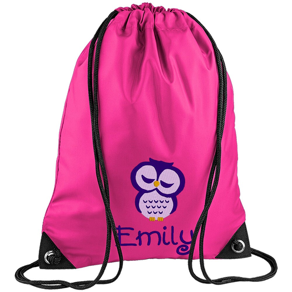 Embroidered Owl Personalised PE Bag, Kit Bag Drawstring Bag