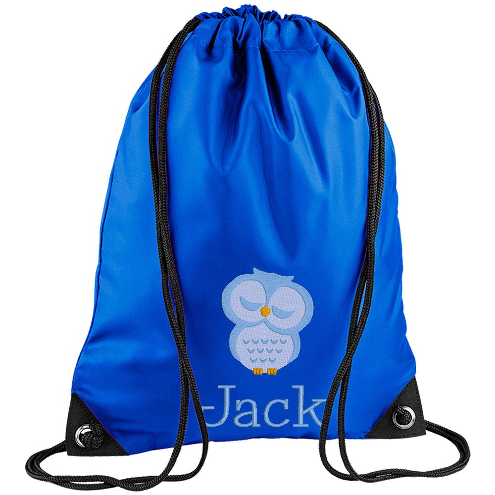 Embroidered Owl Personalised PE Bag, Kit Bag Drawstring Bag