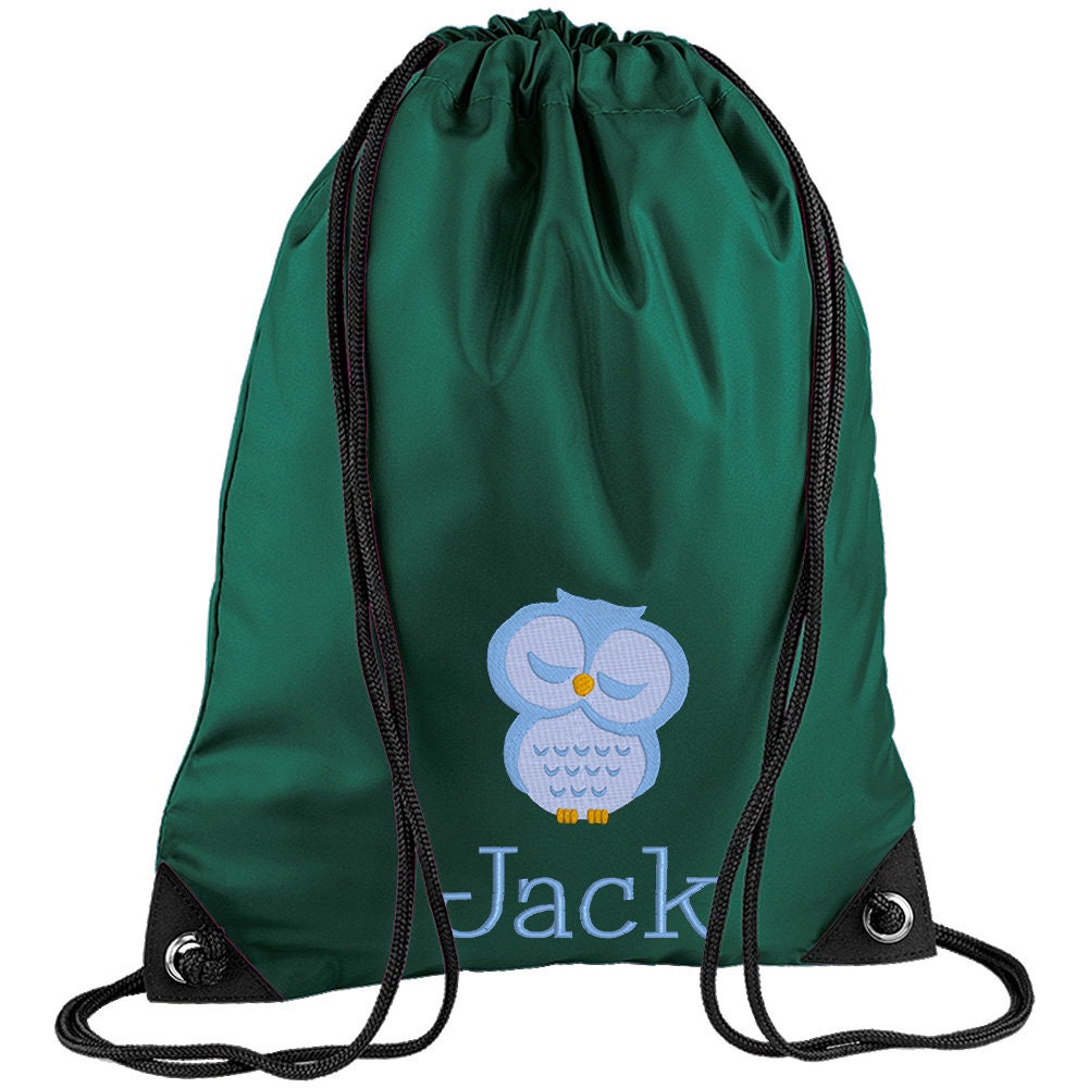 Embroidered Owl Personalised PE Bag, Kit Bag Drawstring Bag