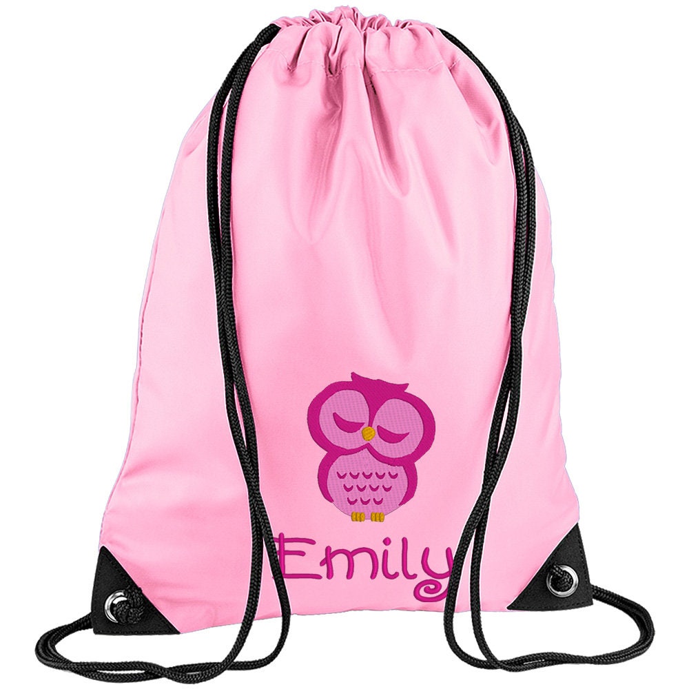 Embroidered Owl Personalised PE Bag, Kit Bag Drawstring Bag