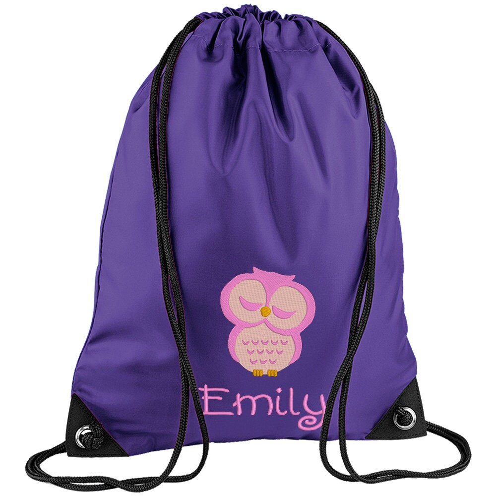 Embroidered Owl Personalised PE Bag, Kit Bag Drawstring Bag