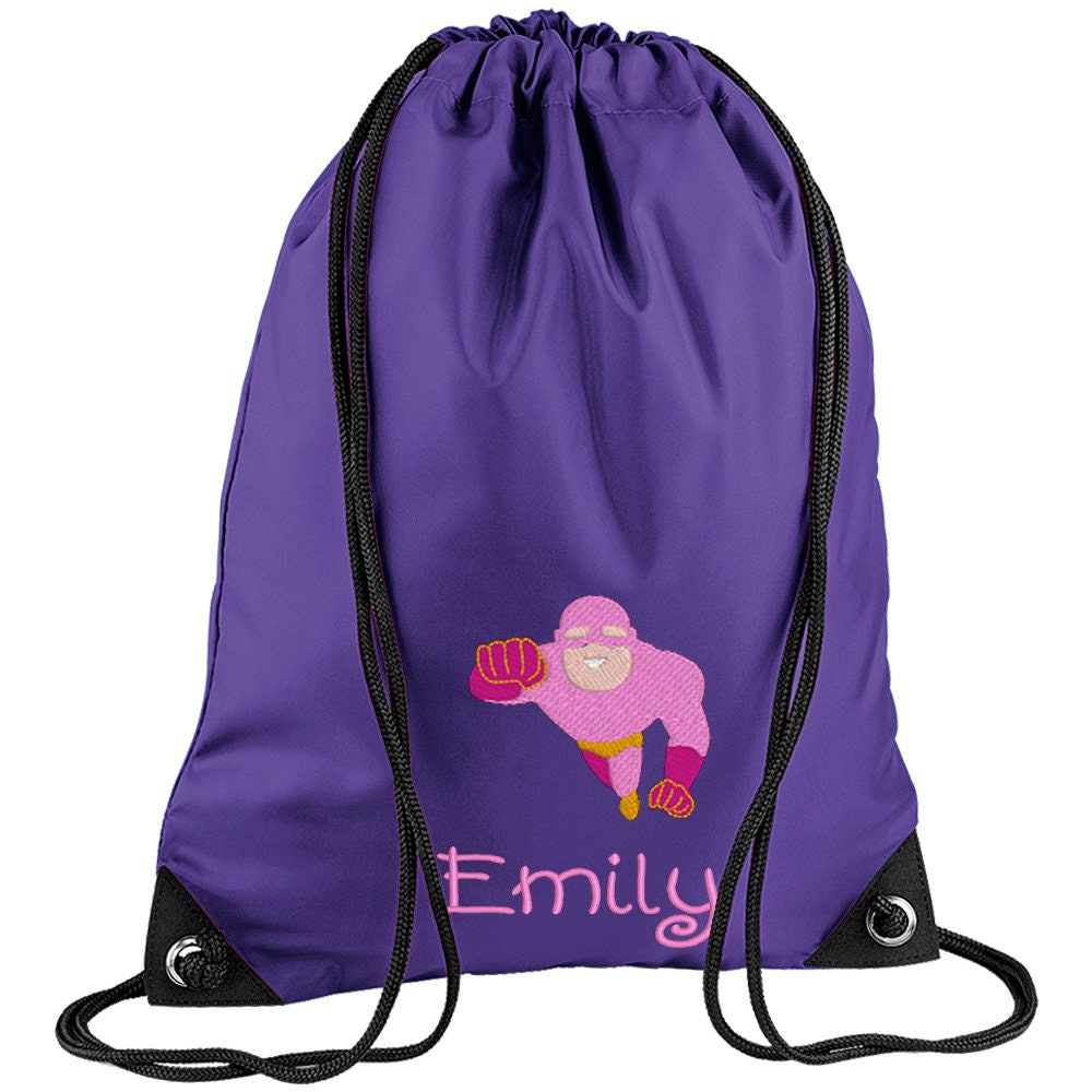 Embroidered Superhero Flying Personalised PE Bag, Kit Bag Drawstring Bag