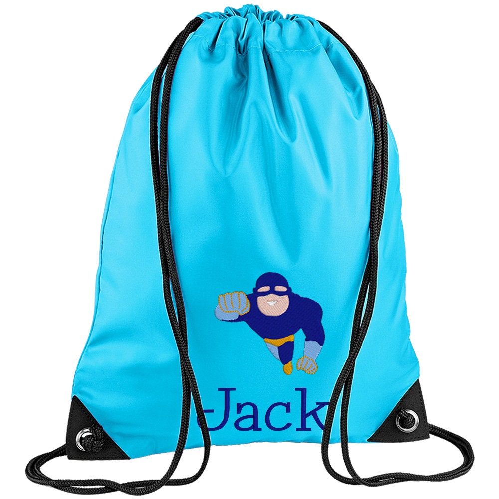 Embroidered Superhero Flying Personalised PE Bag, Kit Bag Drawstring Bag