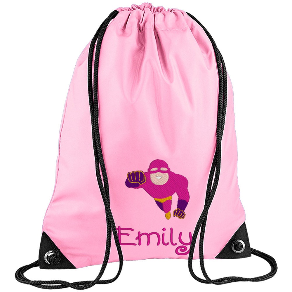 Embroidered Superhero Flying Personalised PE Bag, Kit Bag Drawstring Bag