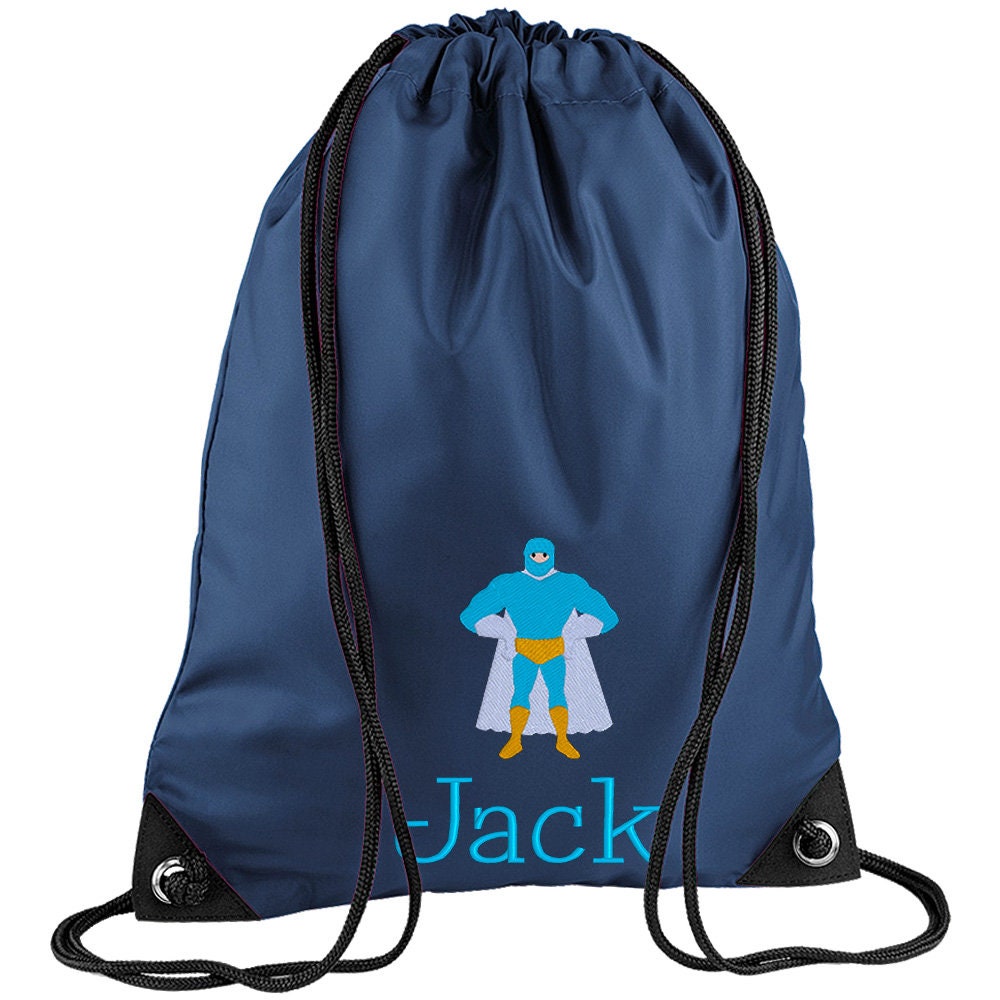 Embroidered Superhero Standing Personalised PE Bag, Kit Bag Drawstring Bag