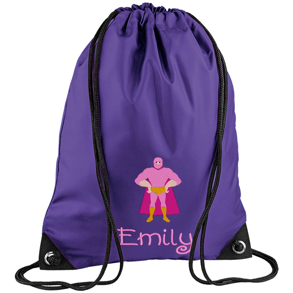 Embroidered Superhero Standing Personalised PE Bag, Kit Bag Drawstring Bag