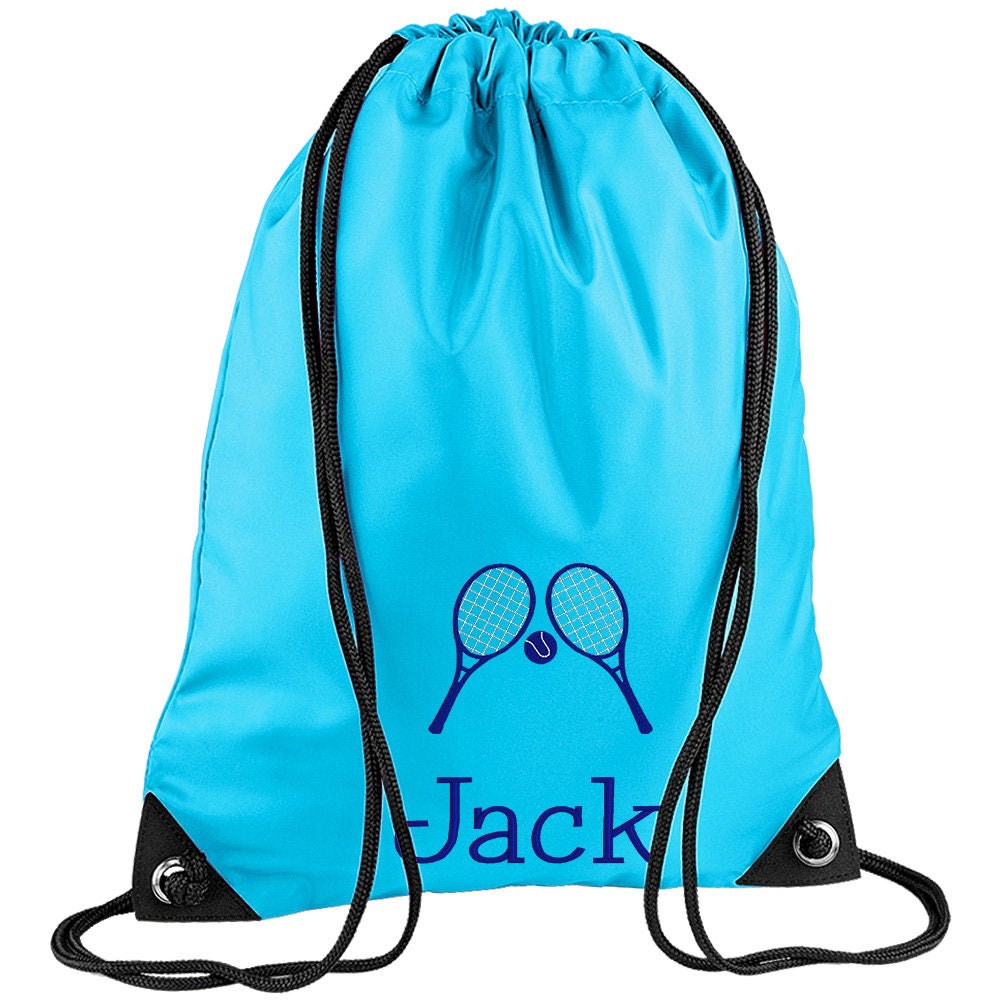 Embroidered Tennis Personalised PE Bag, Kit Bag Drawstring Bag