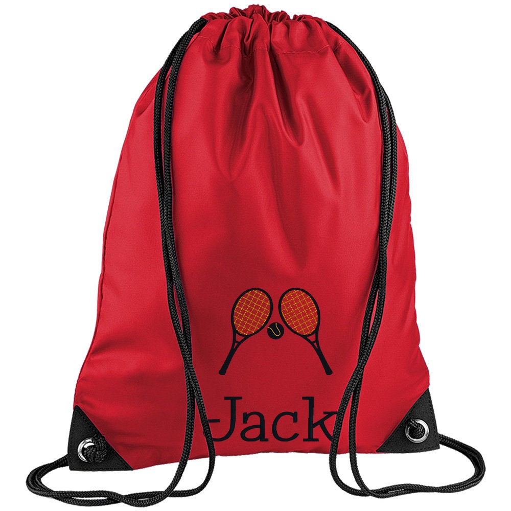 Embroidered Tennis Personalised PE Bag, Kit Bag Drawstring Bag