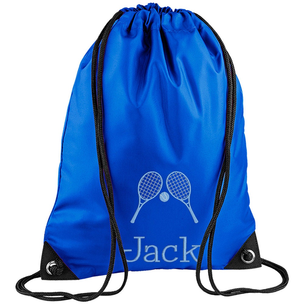 Embroidered Tennis Personalised PE Bag, Kit Bag Drawstring Bag