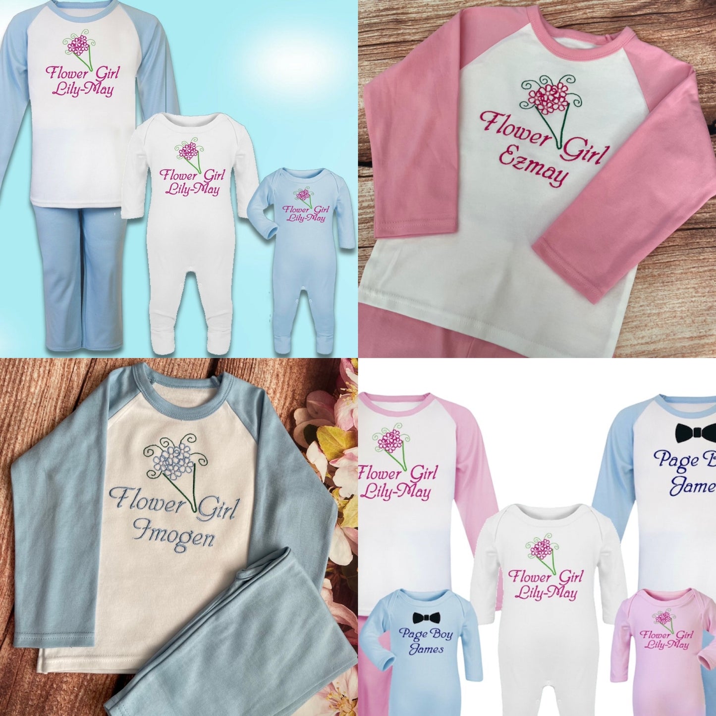 Personalised Flower Girl Gift Embroidered 100% Cotton Pyjamas - Flowergirl Gift
