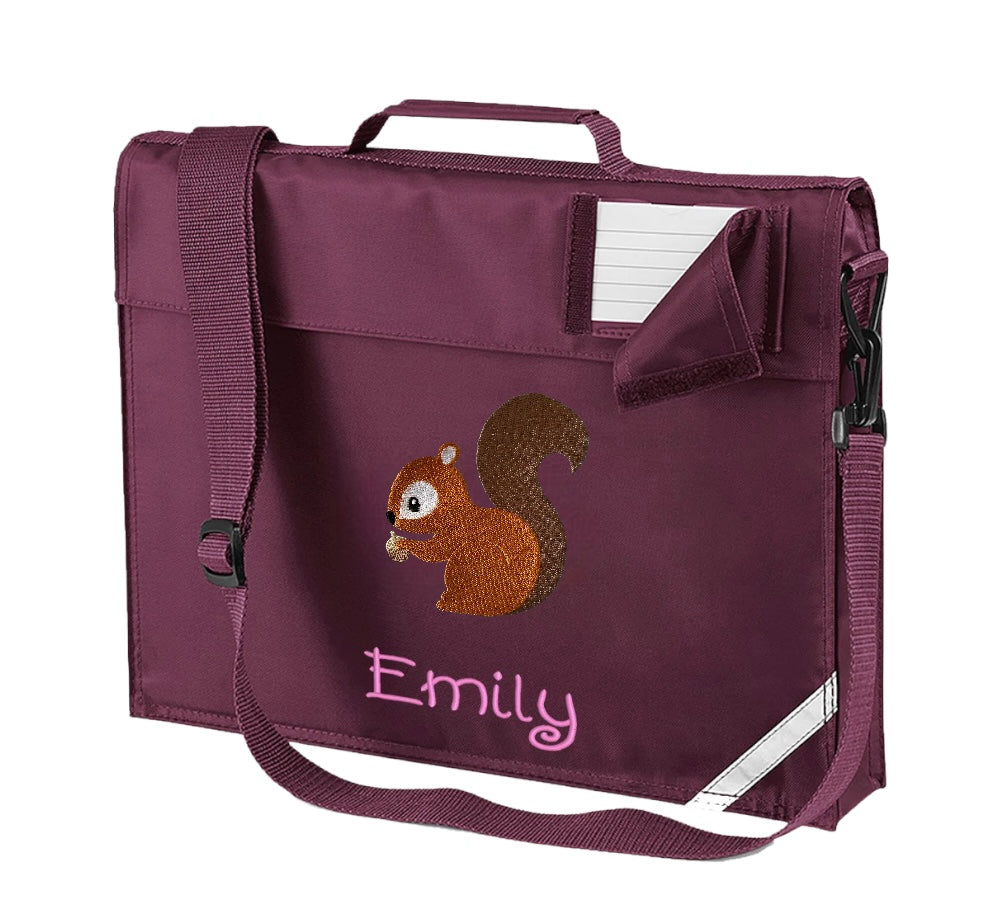 Embroidered Bookbag with strap - squirrel