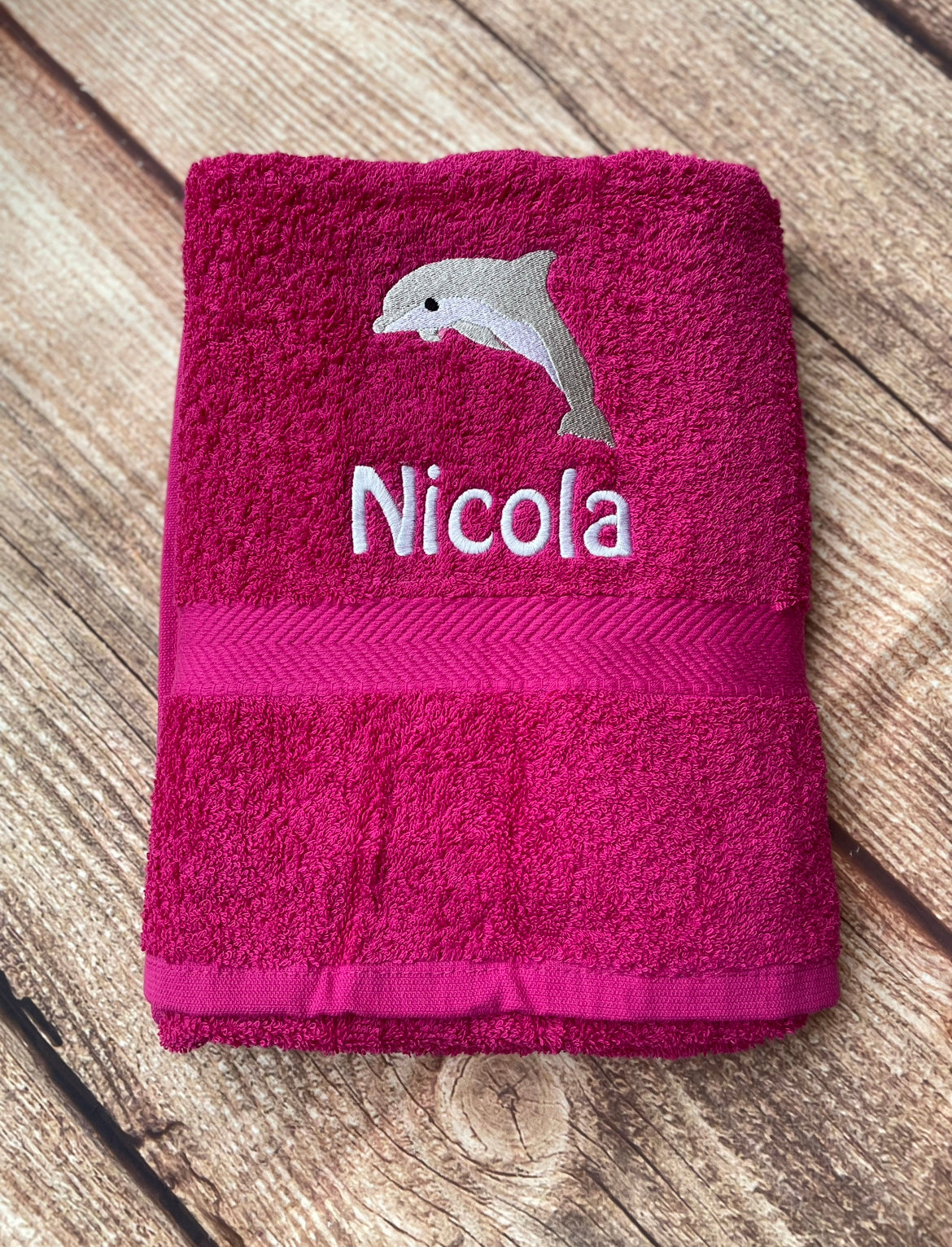 Embroidered Personalised Swimming, beach or Sports Towel. Ideal gift - Dolphin