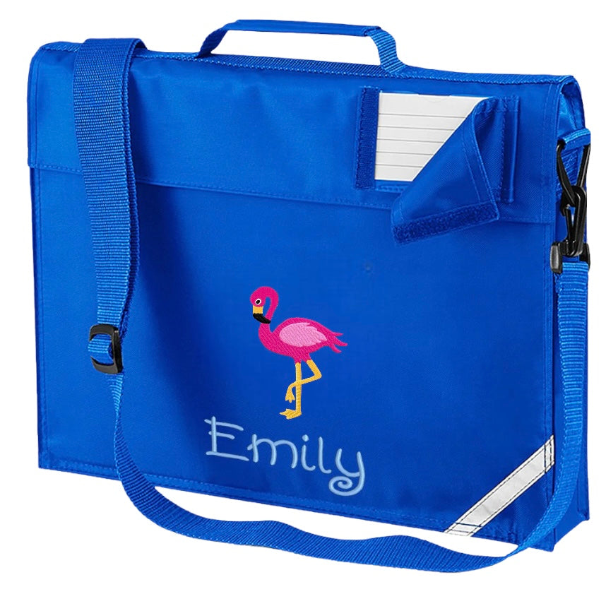 Embroidered Bookbag with strap - Flamingo
