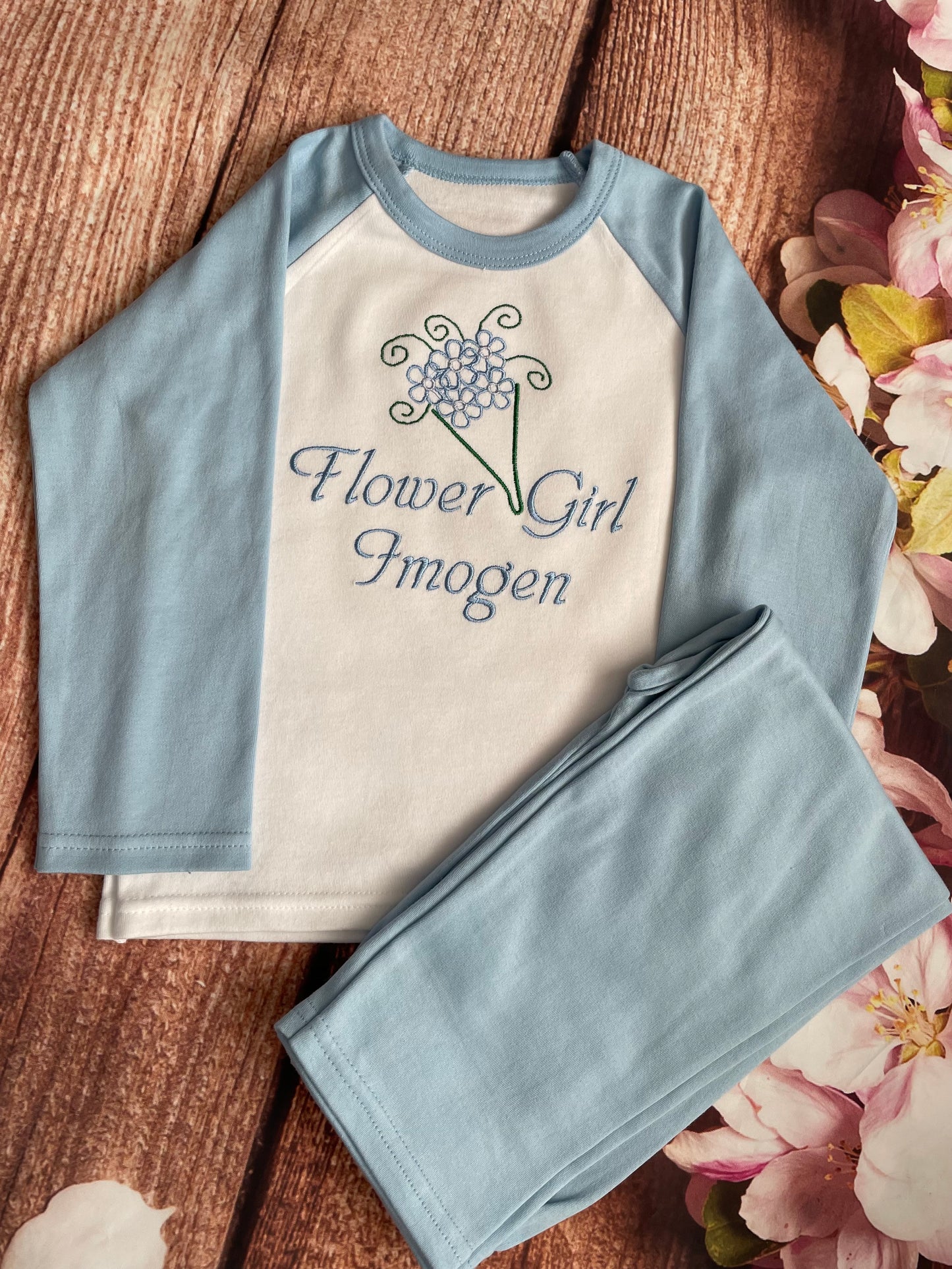 Personalised Flower Girl Gift Embroidered 100% Cotton Pyjamas - Flowergirl Gift