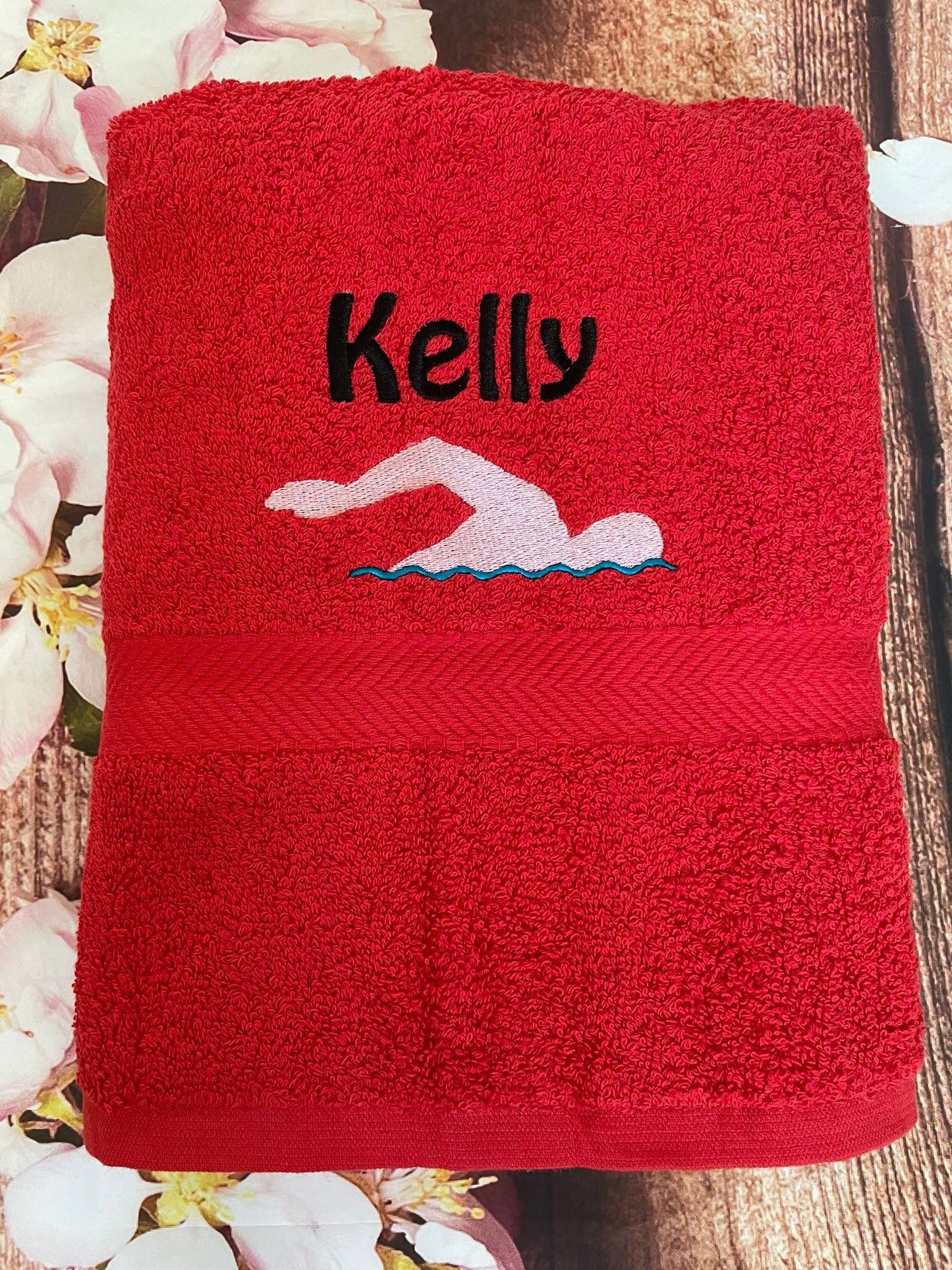 Swimming towel and bag set personalised swimmer design