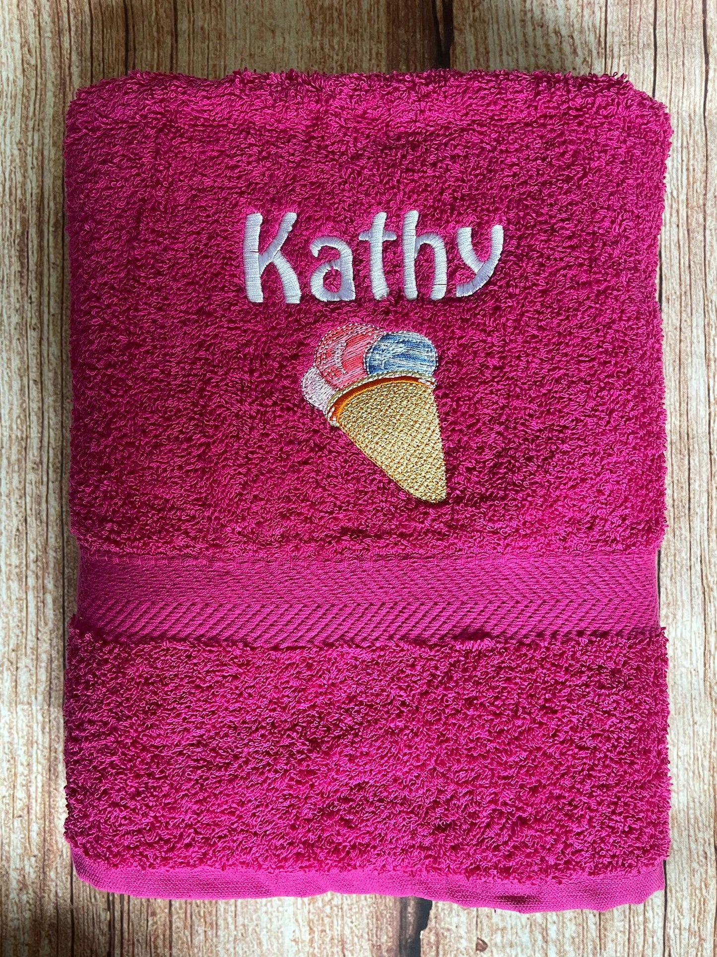 Personalised embroidered swimming or sports towel. Ideal gift // icecream