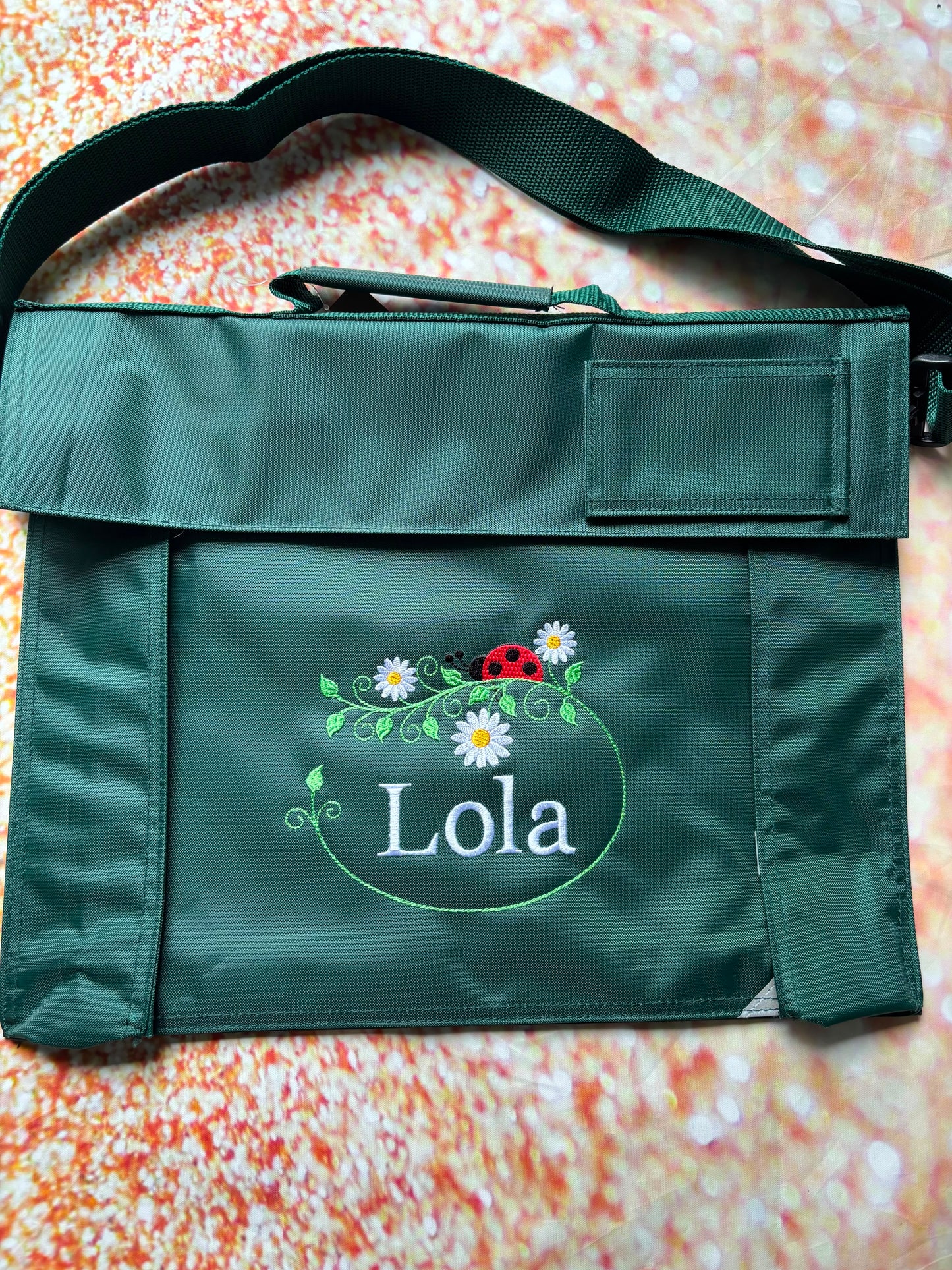Embroidered Bookbag with strap- Ladybird