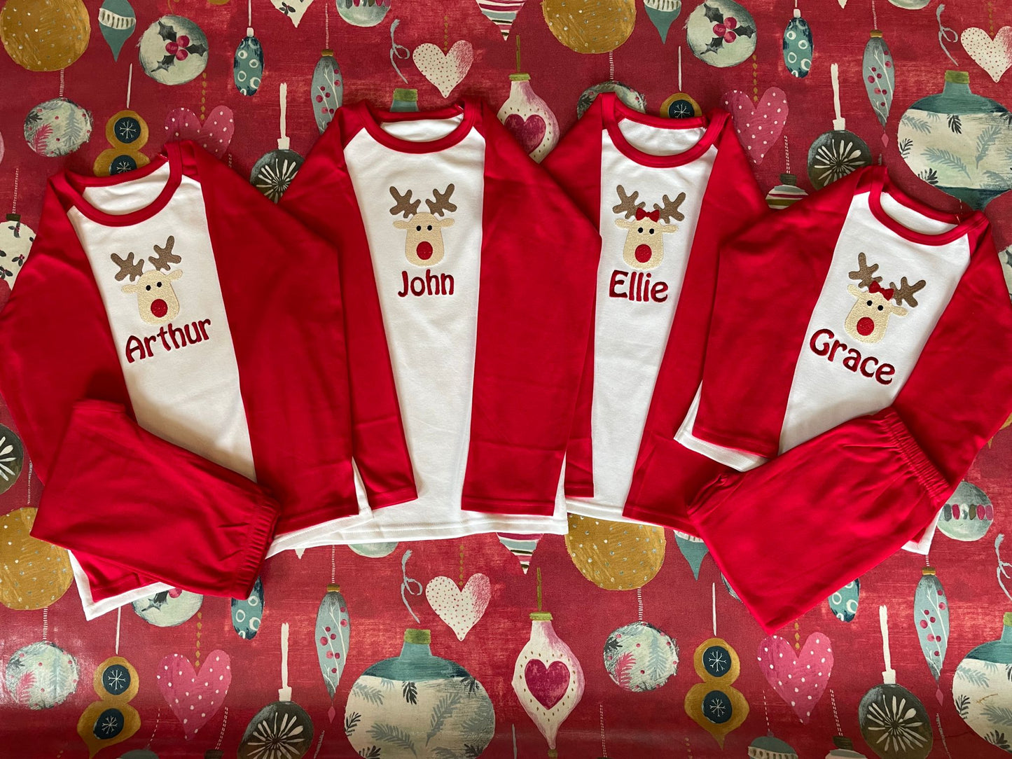 Rudolf Christmas pyjamas, embroidered & personalised with name. Matching, Gift, keepsake, high quality, soft, PJ's