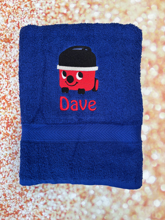Embroidered personalised swimming or sports towel. Ideal gift // Red hoover