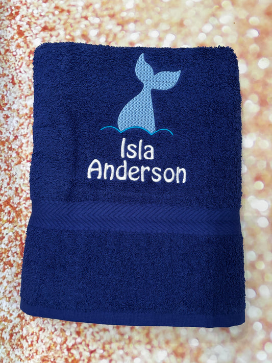 Embroidered Personalised Swimming, beach or Sports Towel. Ideal gift - Mermaid