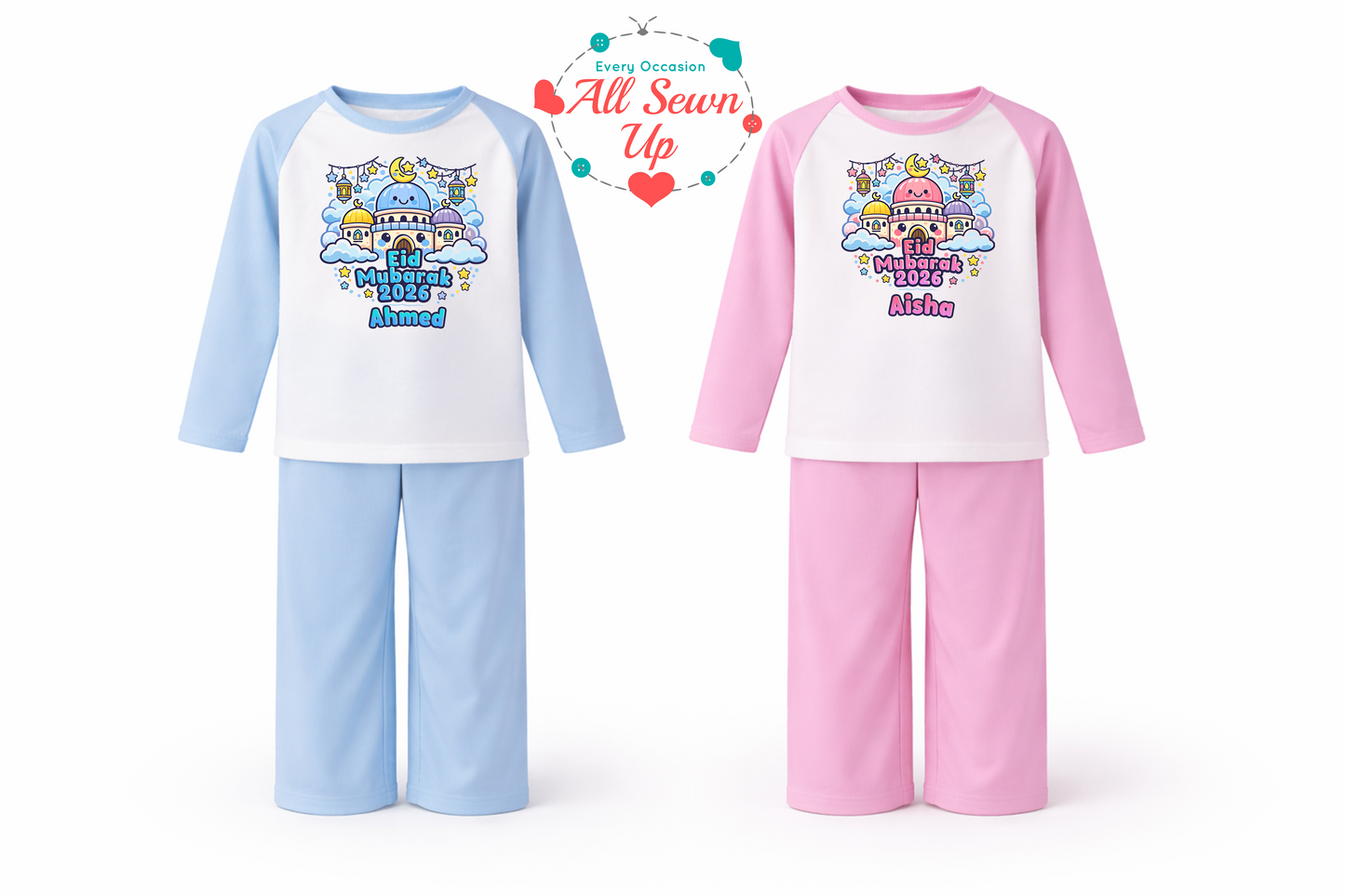 Personalised Eid Mubarak Pyjamas – Printed Cotton Family Matching Set