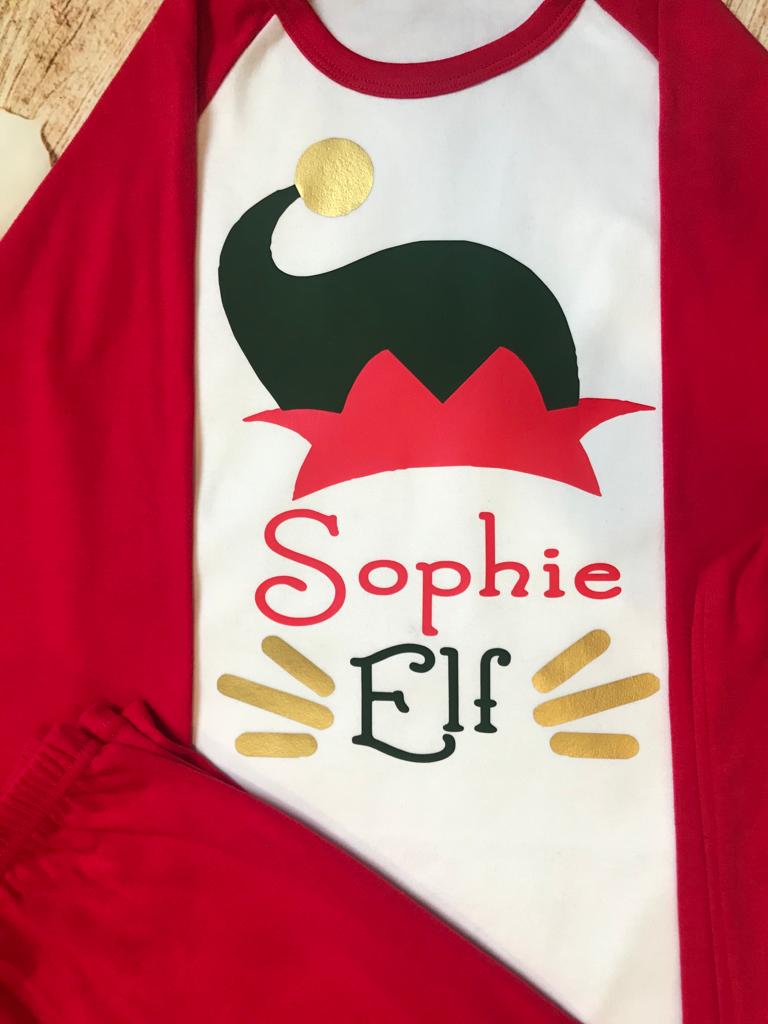 Elf Christmas pyjamas personalised with name. Matching, Gift, keepsake, high quality, soft, PJ's