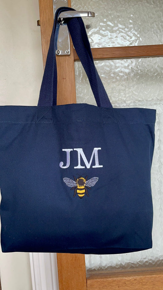 Bumblebee Monogram personalised canvas embroidered tote bag / beach bag