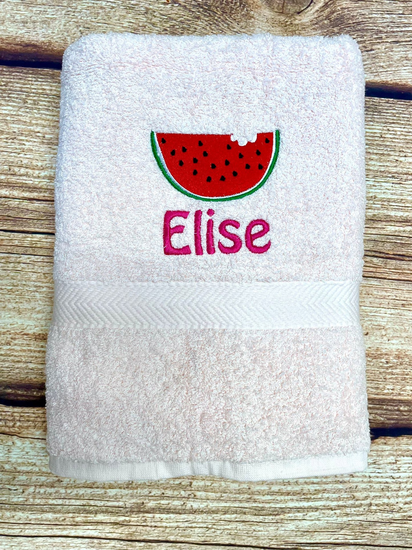 Personalised embroidered swimming or sports towel. Ideal gift // watermelon