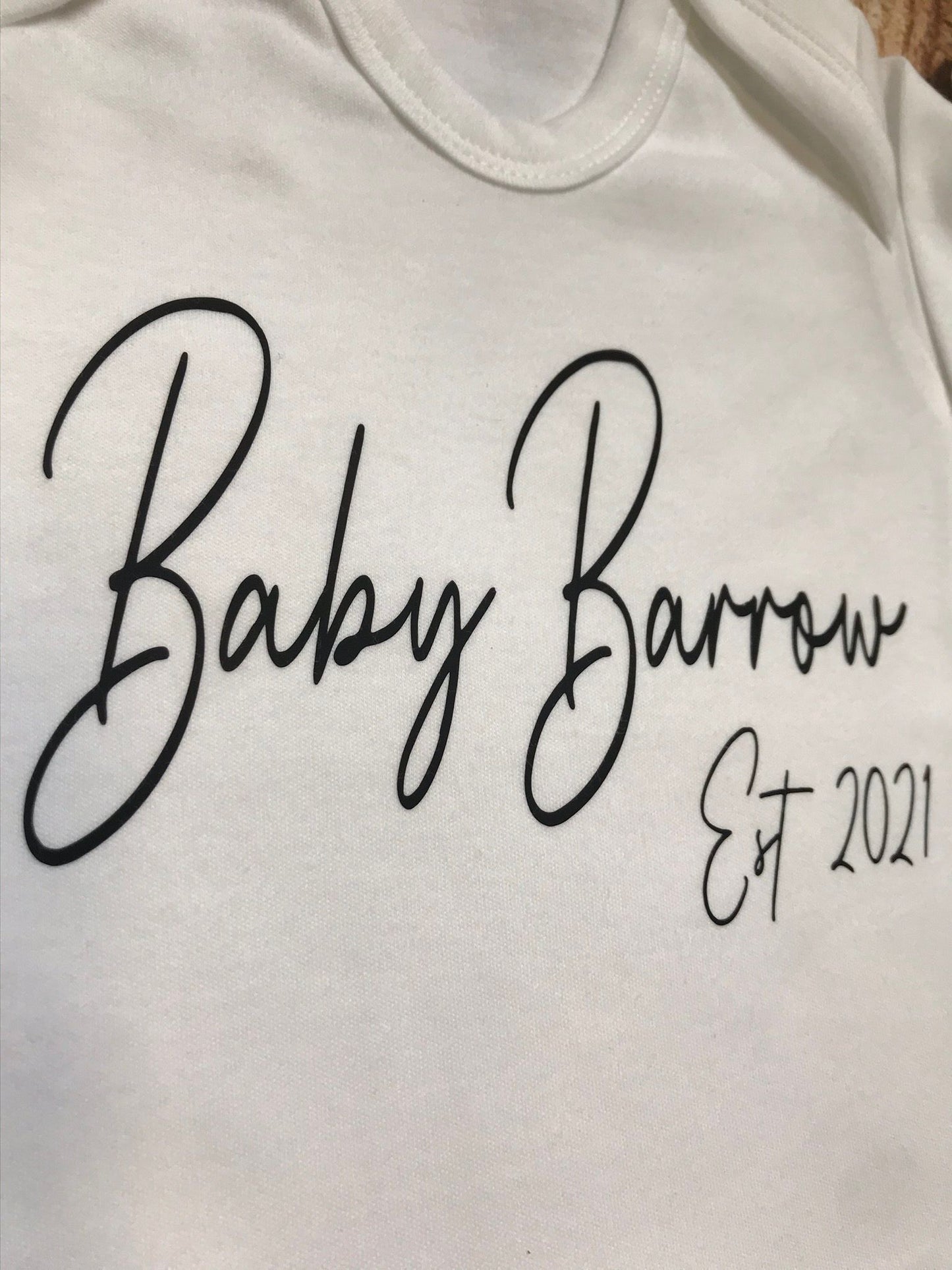 Printed Personalised New Baby, Baby Shower, Christening gift, Surname Est Rompa/Babygro