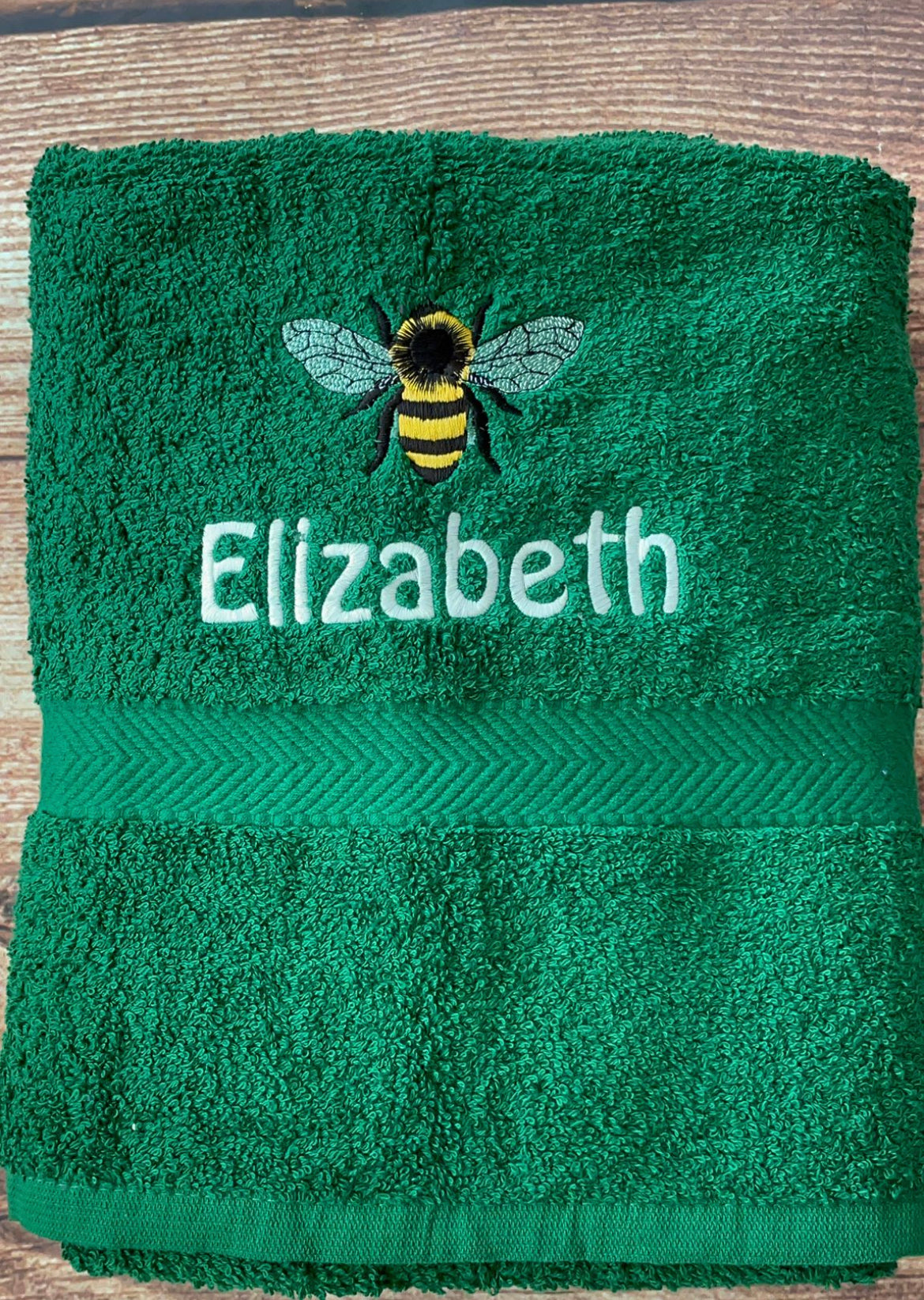 Embroidered personalised swimming or sports towel. Ideal gift // bee