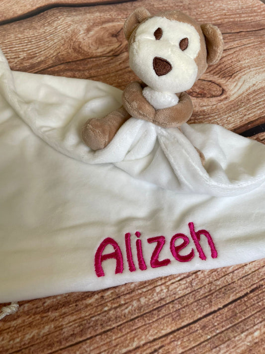 Personalised baby comforter - monkey, bear or rabbit design