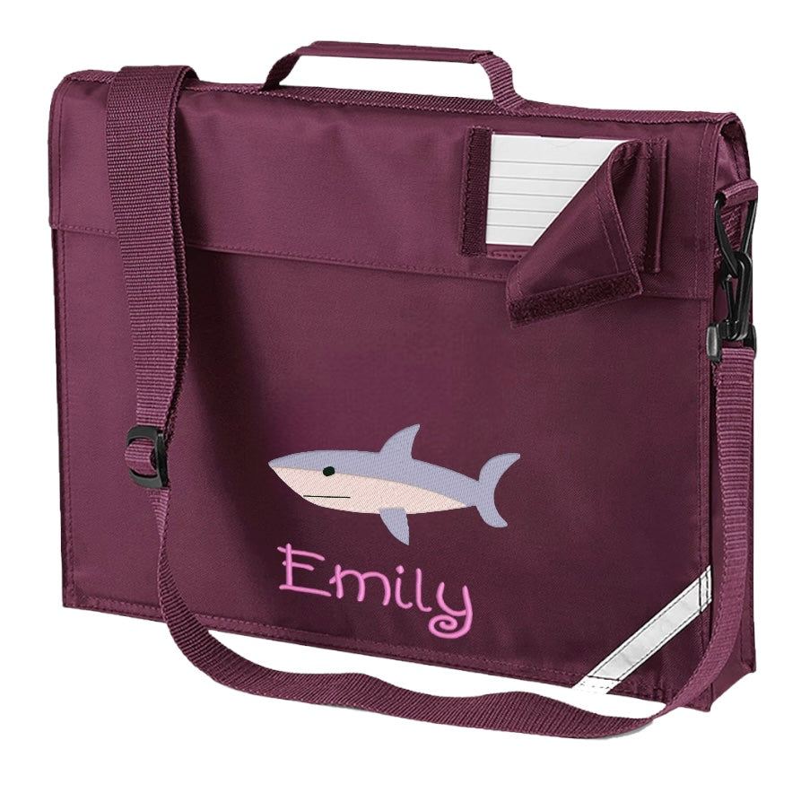 Embroidered Bookbag with strap - shark