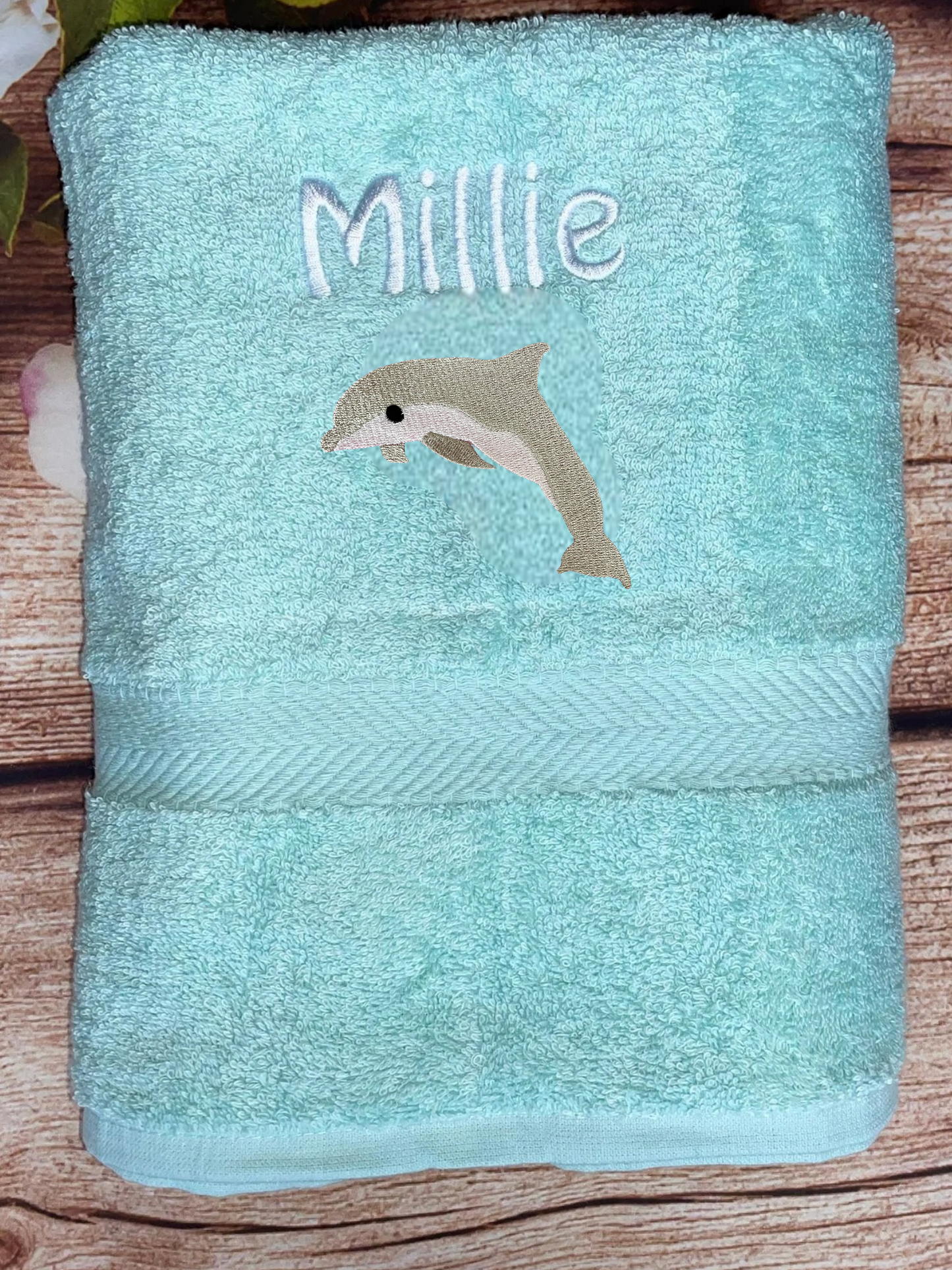 Embroidered Personalised Swimming, beach or Sports Towel. Ideal gift - Dolphin