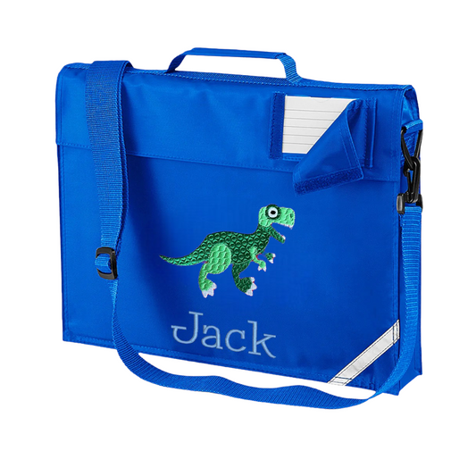 Embroidered Bookbag with strap - Dinosaur