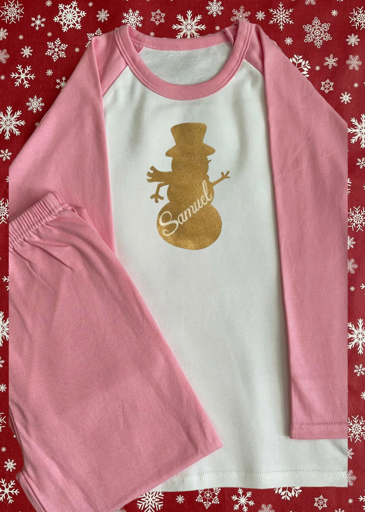 Personalised Christmas Pyjamas - 100% cotton xmas gift. Christmas eve - Snowman