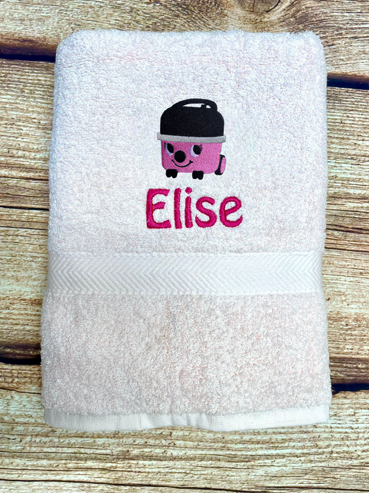 Embroidered personalised swimming or sports towel. Ideal gift // Pink hoover