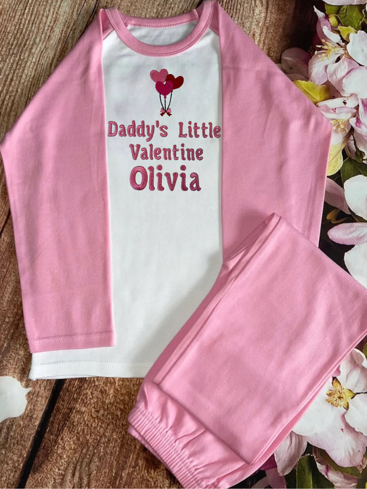 'Mummy's / Daddy's little valentine' pyjamas & sleep suits , embroidered & personalised with name. Matching, Gift, keepsake, high quality, soft, PJ's