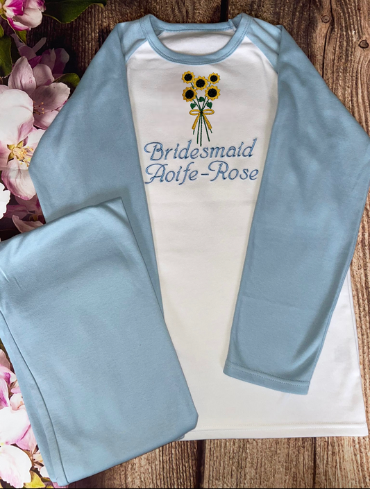 NEW Personalised Wedding Flower Girl Embroidered 100% Cotton Pyjamas - Flowergirl / Bridesmaid