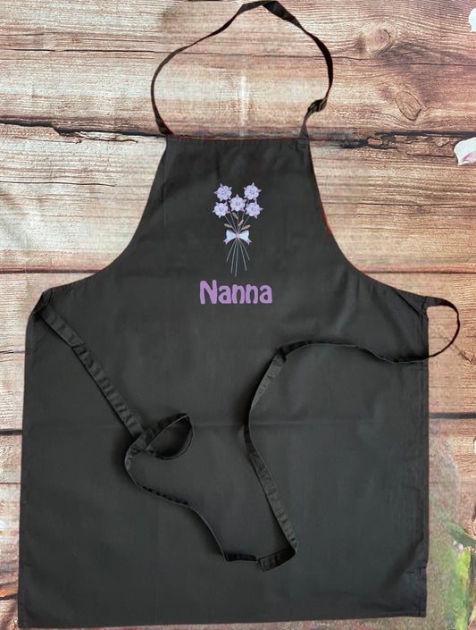 Mother's Day Apron personalised with embroidered name and choice of flower bouquet - ideal gift for Mummy, Nanny, Grandma, Mom