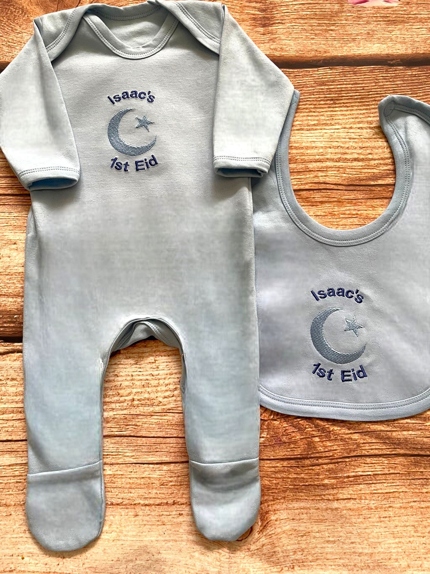 Embroidered Personalised 1st First Eid / Bib / sleepsuit / babygrow / pyjamas