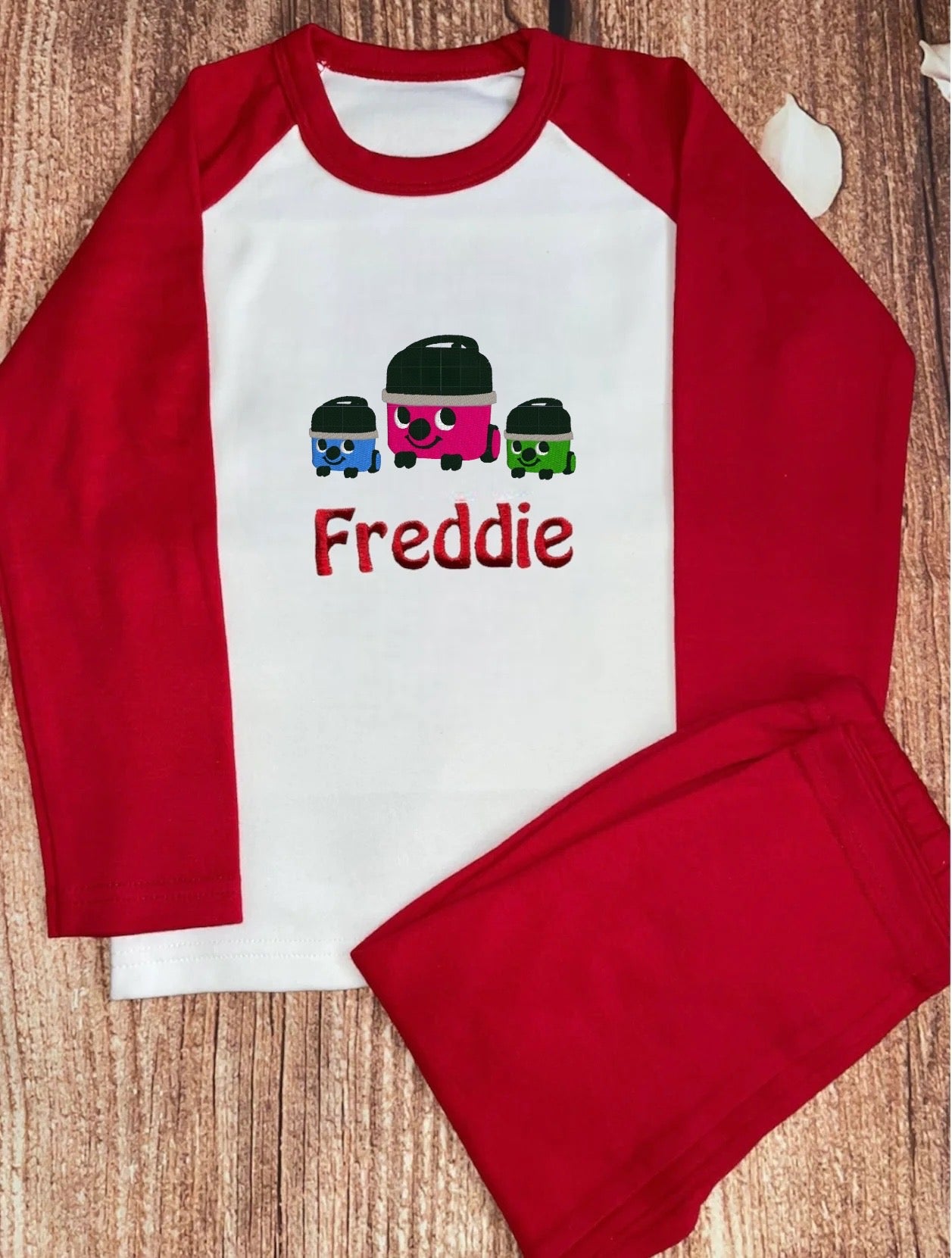 NEW DESIGN Personalised Pyjamas, embroidered with name & Henry hoover & friends design. Gift, keepsake, high quality, soft, PJ's