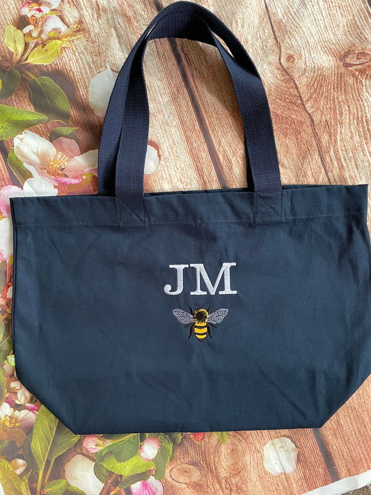 Bumblebee Monogram personalised canvas embroidered tote bag / beach bag