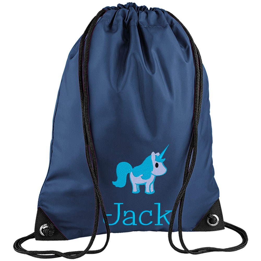 Embroidered Unicorn Personalised PE Bag, Kit Bag Drawstring Bag