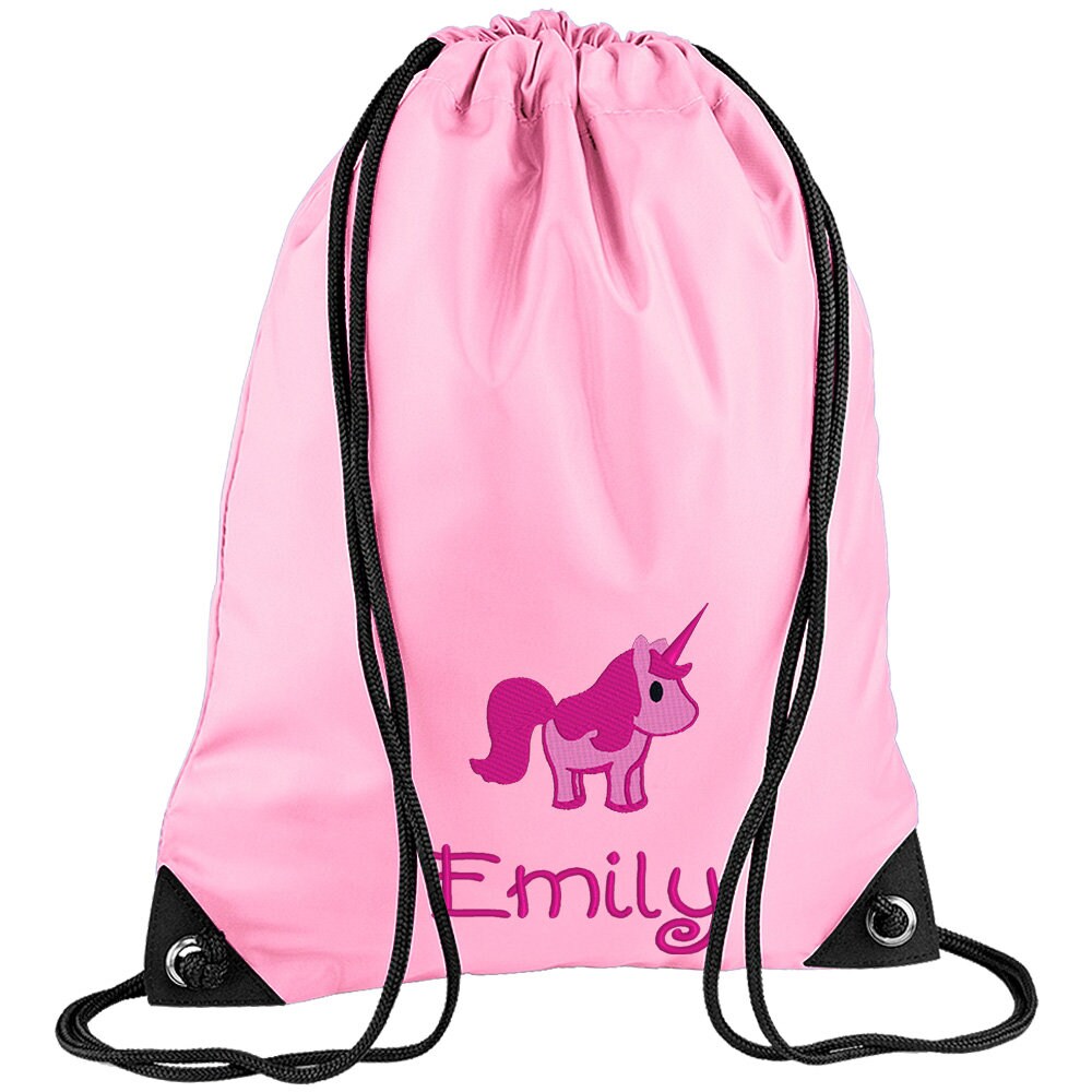 Embroidered Unicorn Personalised PE Bag, Kit Bag Drawstring Bag
