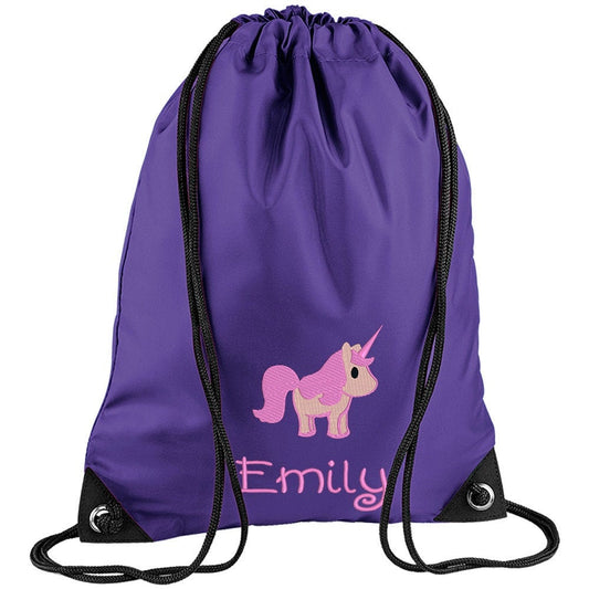 Embroidered Unicorn Personalised PE Bag, Kit Bag Drawstring Bag