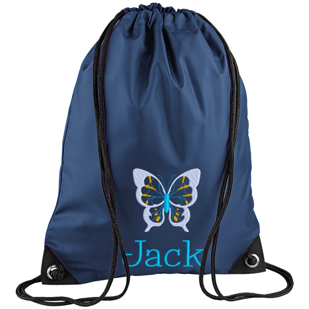 Embroidered Butterfly Personalised PE Bag, Kit Bag Drawstring Bag