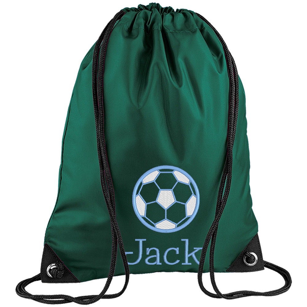 Embroidered Football Personalised PE Bag, Kit Bag Drawstring Bag