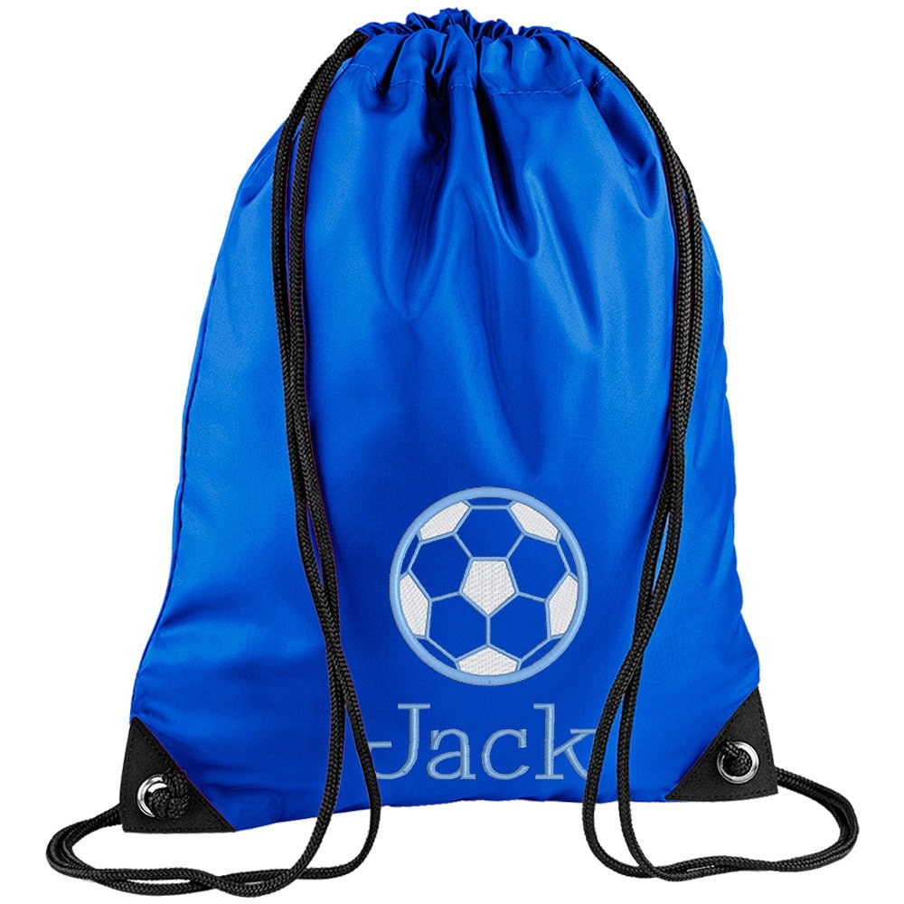 Embroidered Football Personalised PE Bag, Kit Bag Drawstring Bag