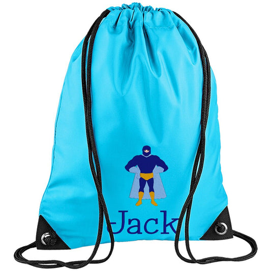 Embroidered Superhero Standing Personalised PE Bag, Kit Bag Drawstring Bag