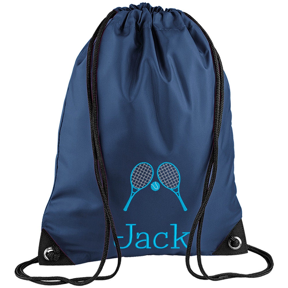 Embroidered Tennis Personalised PE Bag, Kit Bag Drawstring Bag